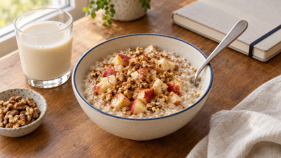 Microwave apple, cinnamon & walnut oats