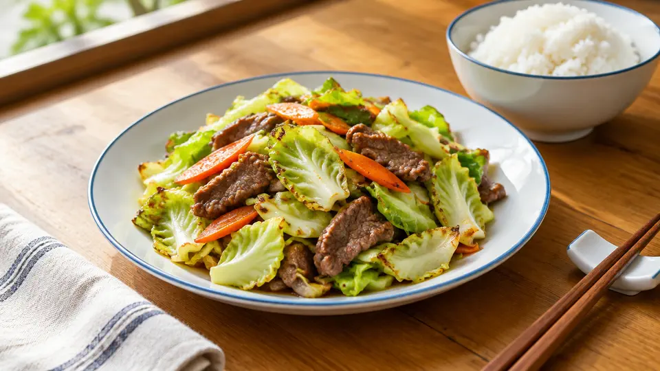 手撕椰菜炒牛肉飯