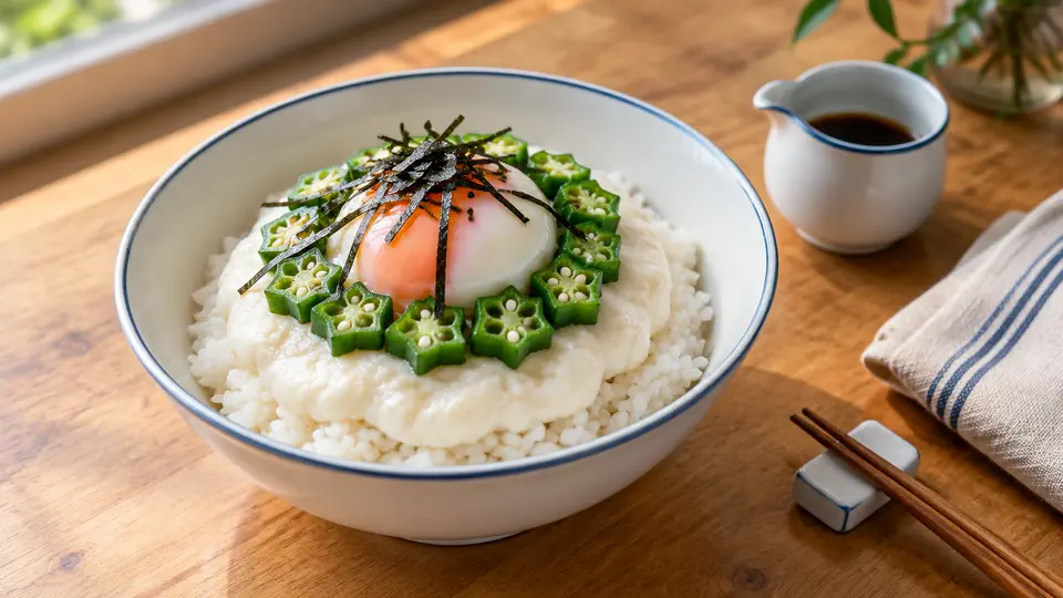 秋葵山藥溫泉蛋飯