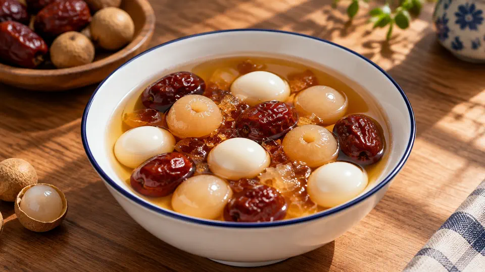 Quail egg and red date sweet soup