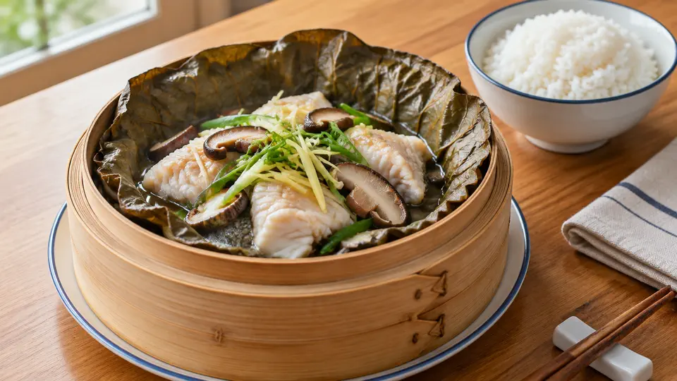 荷葉冬菇蒸鯇魚腩