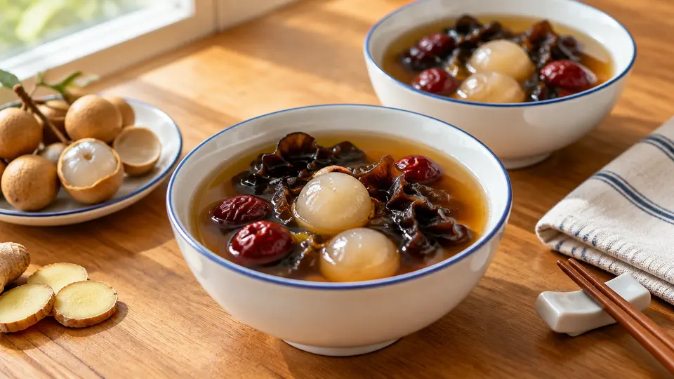 Fresh longan, wood-ear fungus & red date sweet soup