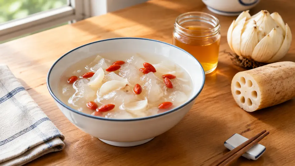 Lotus root starch pudding with fresh lily bulb