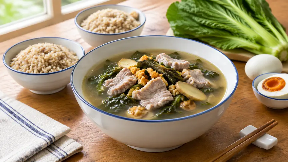 鹹蛋芥菜肉片湯