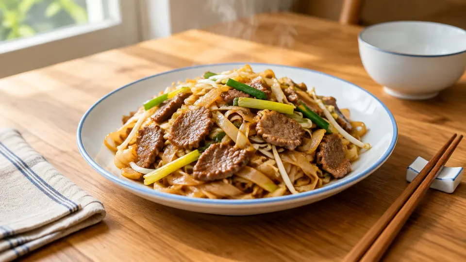 韭黃芽菜牛肉炒河