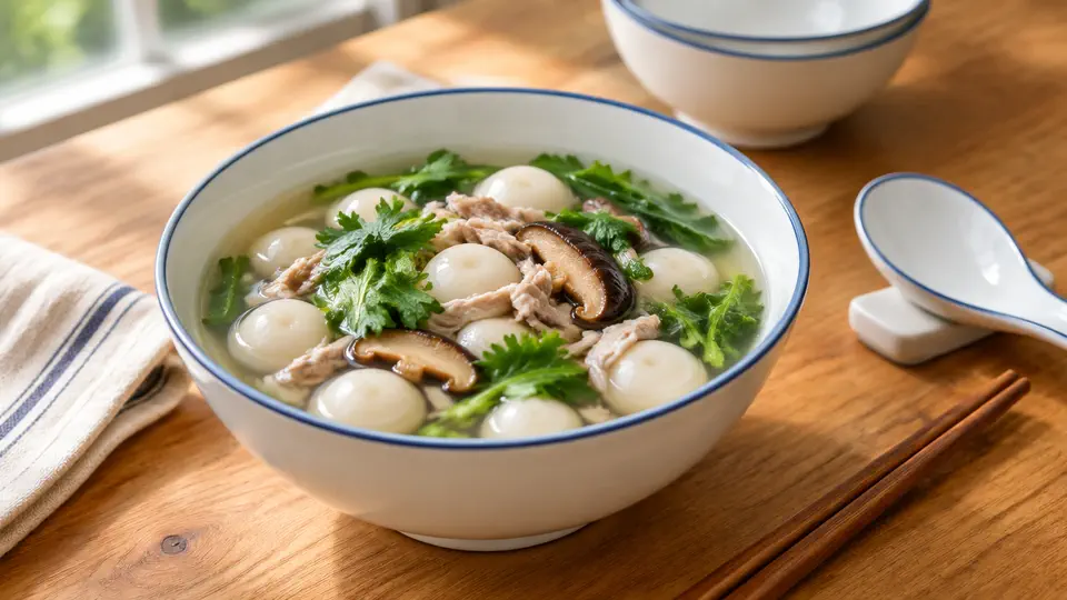 冬菇茼蒿鹹湯圓