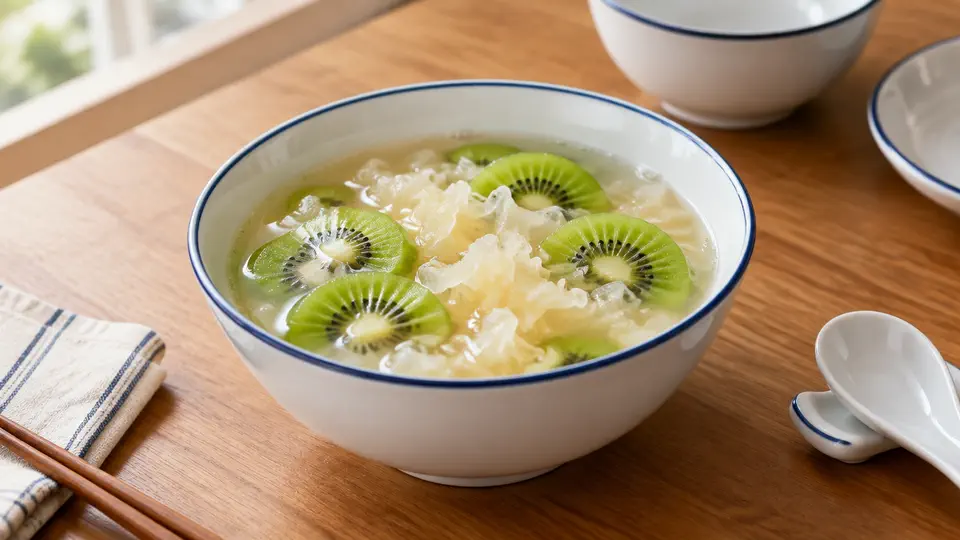 Kiwi and snow fungus sweet soup