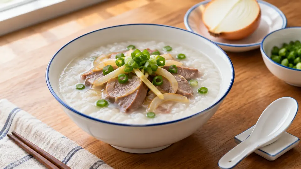 Pork liver congee with sweet onion