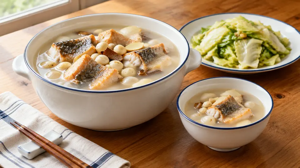 扁豆陳皮生魚湯配炒椰菜