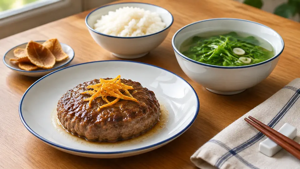 陳皮蒸牛肉餅配上湯豆苗