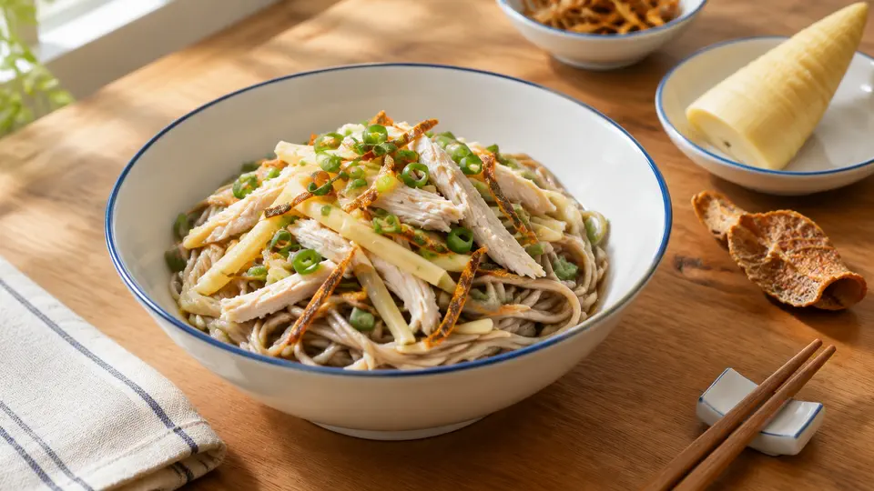 Spring bamboo shoot & chicken buckwheat noodles