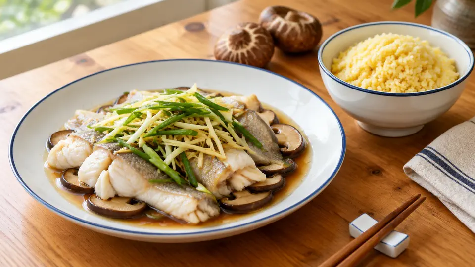 Steamed grass carp belly with fresh shiitake & millet rice