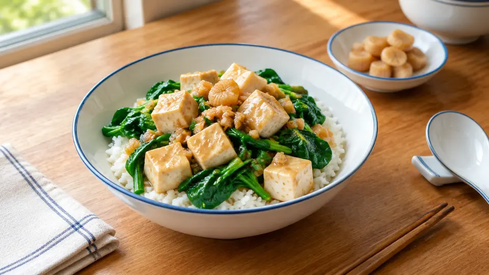 瑤柱菠菜扒豆腐飯