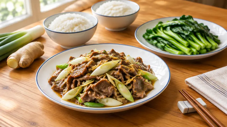 京蔥爆羊肉配薑汁芥蘭
