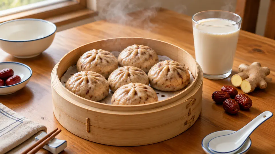 黑糖薑汁饅頭配熱豆漿