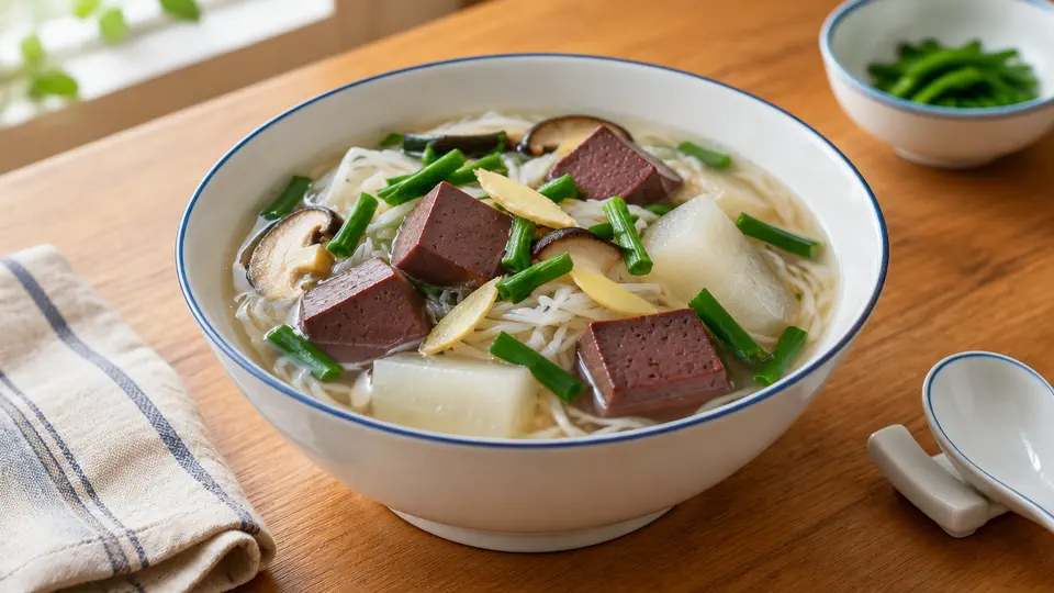 Daikon and pig blood curd soup with rice noodles