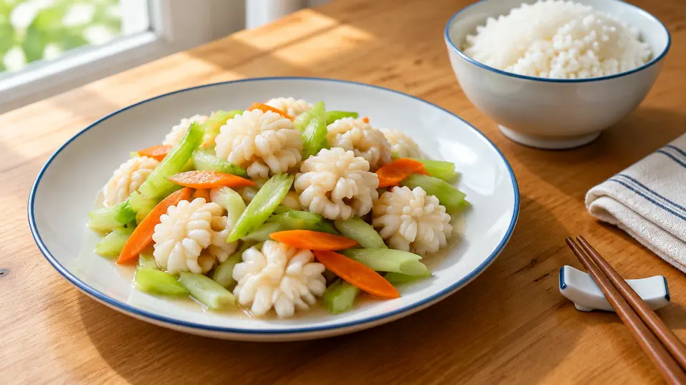 西芹炒墨魚片飯