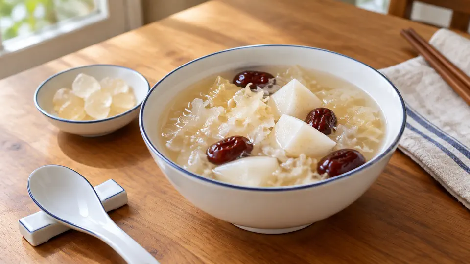 Chinese yam and snow fungus sweet soup