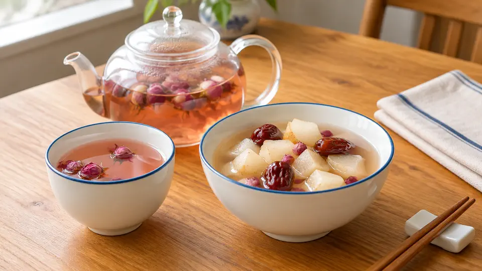 玫瑰花雪梨茶