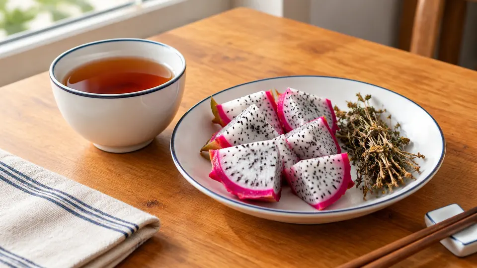 雞骨草茶配火龍果