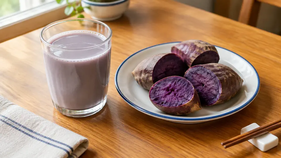 Black soy milk with steamed purple sweet potato