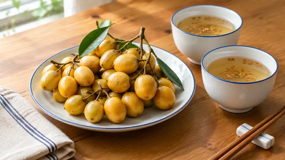 鮮黃皮配炒米茶