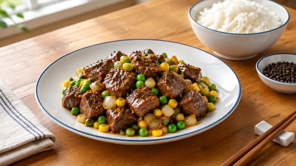 黑椒牛肉粒炒青豆