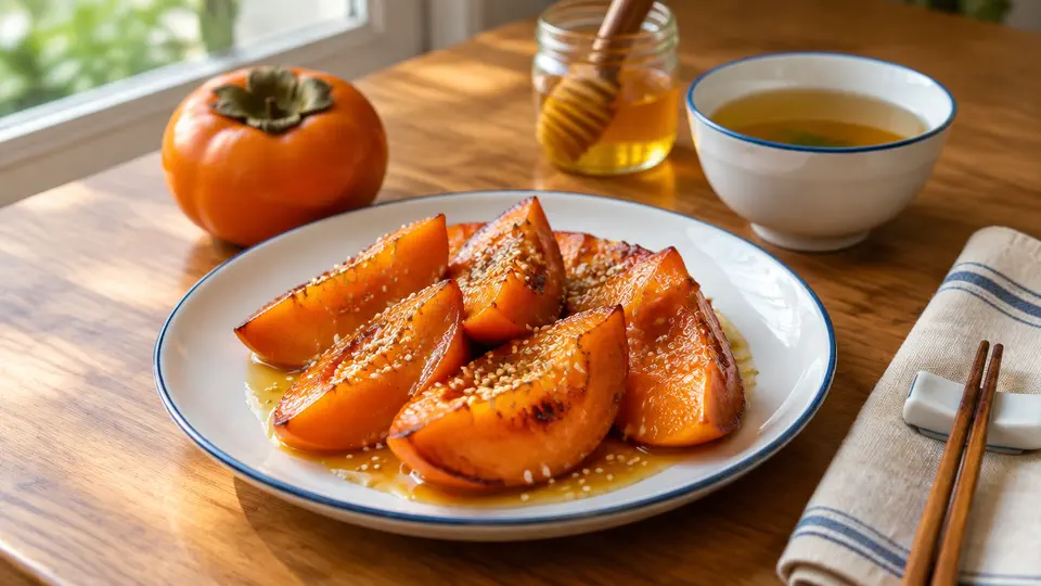 Air-fried persimmon with honey & sesame