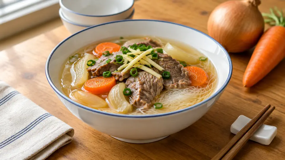 Beef, onion & carrot soup rice vermicelli