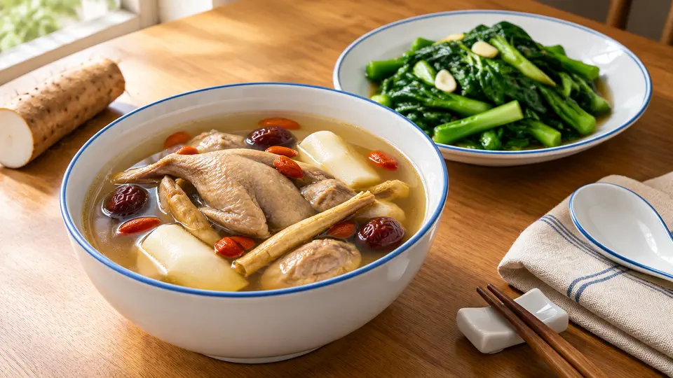 淮山黨參乳鴿湯配炒菜心