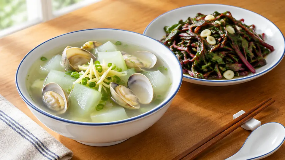 冬瓜蜆肉湯配清炒莧菜