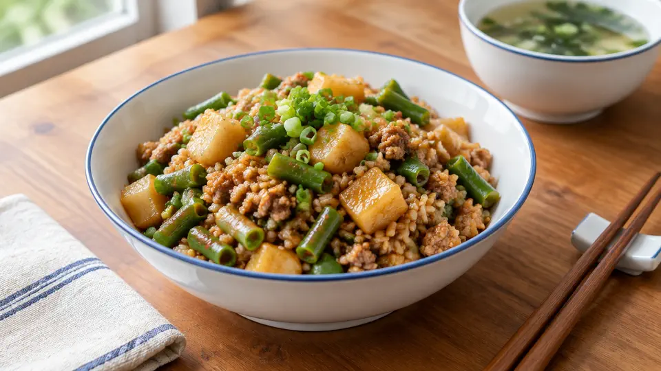 豆角薯仔肉碎燜飯