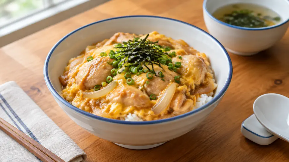 Japanese oyakodon chicken and egg rice bowl