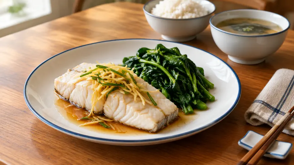 清蒸鱈魚配菠菜