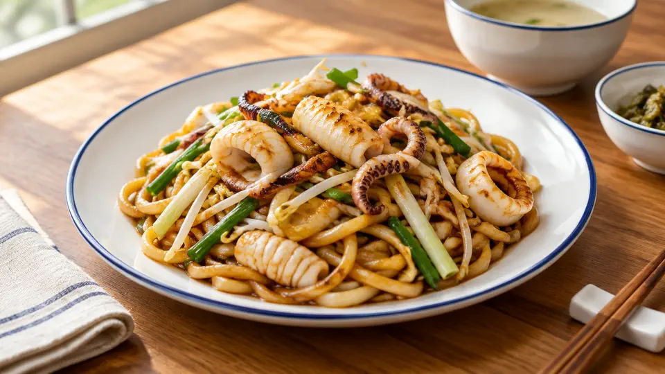 豉油皇魷魚炒烏冬