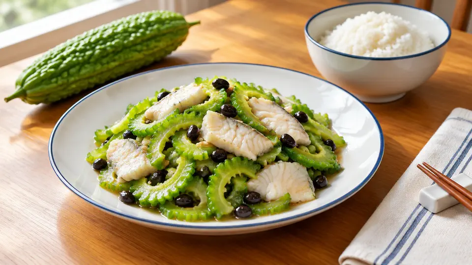 Stir-fried bitter melon and grass carp in black bean sauce