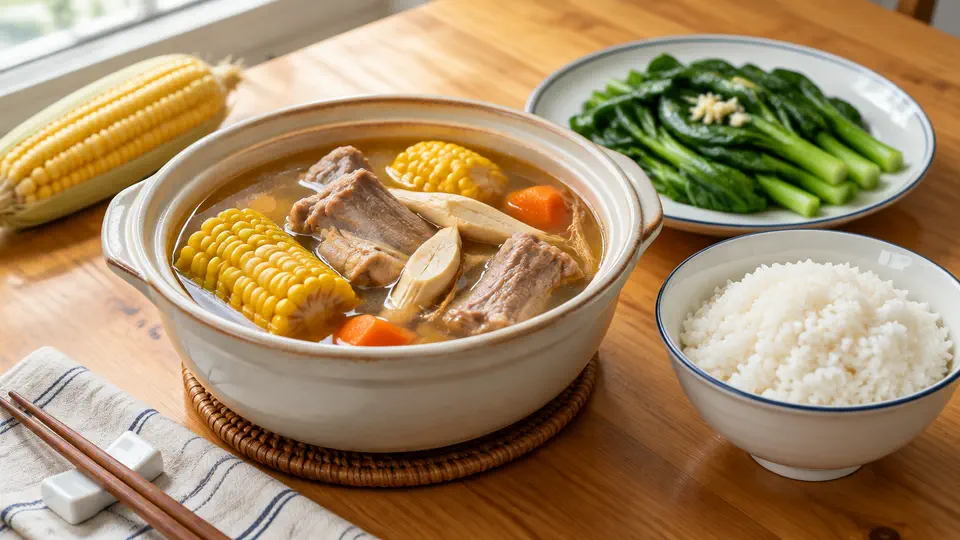 Five-finger fig root, sweetcorn & pork bone soup