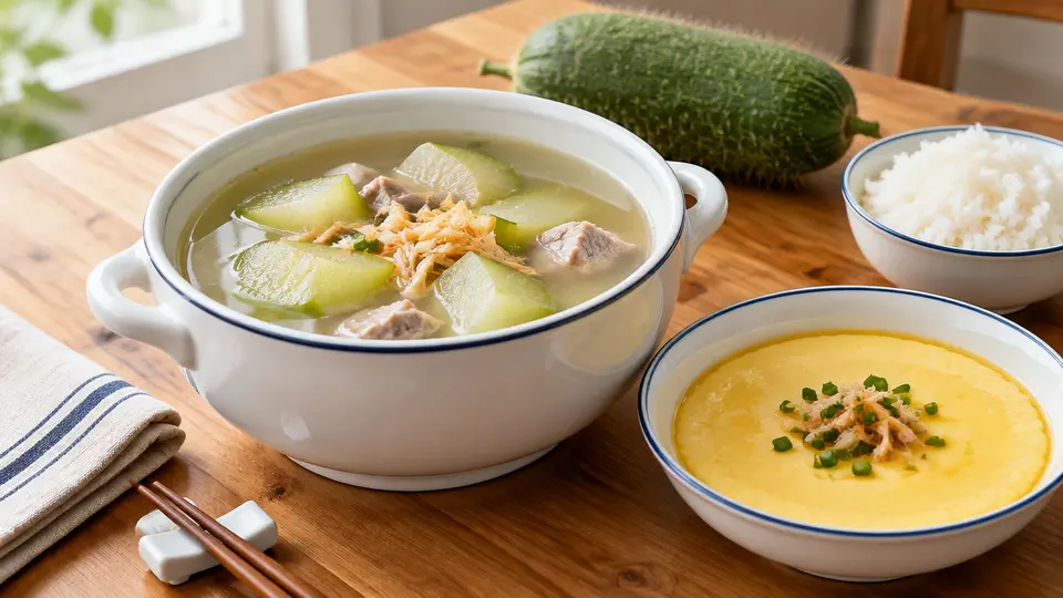 Hairy gourd, dried scallop & pork soup with steamed egg