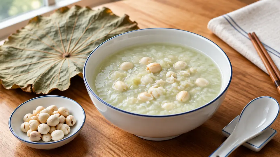 Lotus leaf and hyacinth bean congee