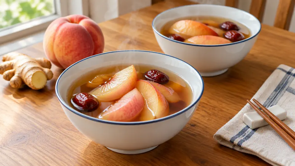 Peaches in warm ginger syrup