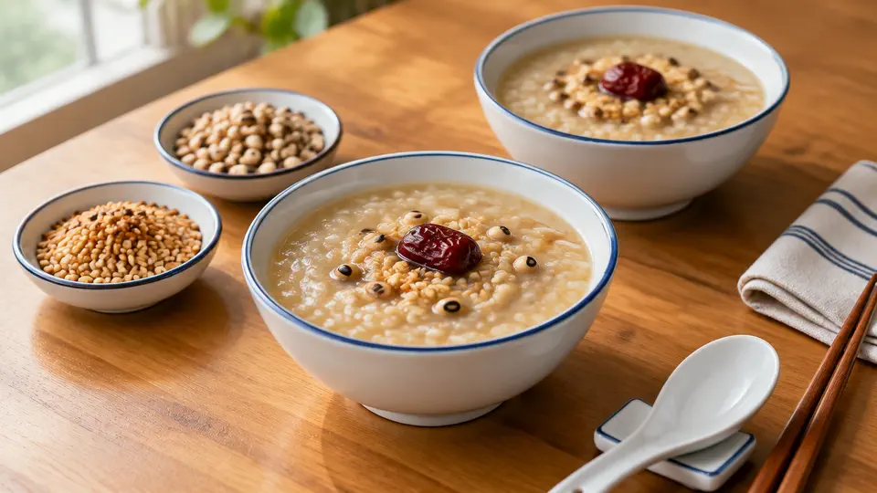 Toasted rice and black-eyed bean congee