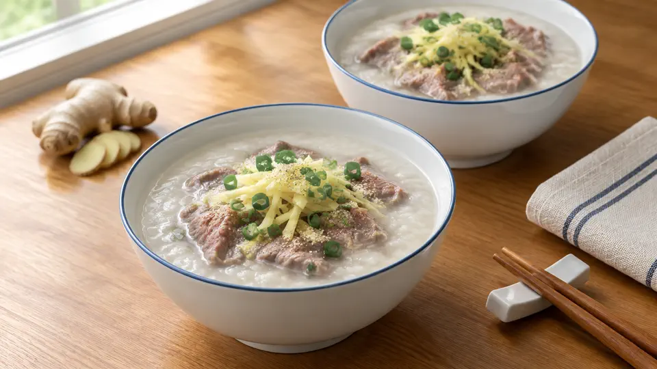 Fresh beef congee with ginger