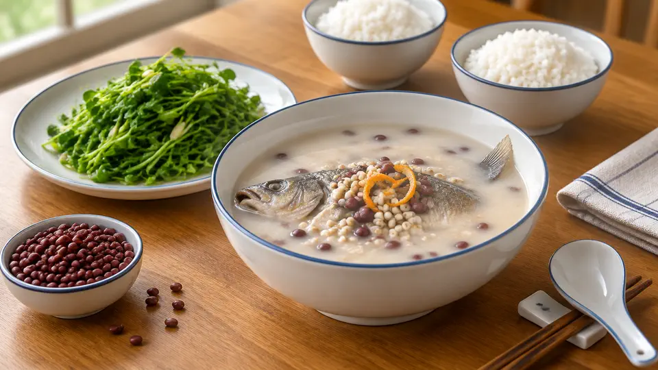 赤小豆炒薏米鯽魚湯